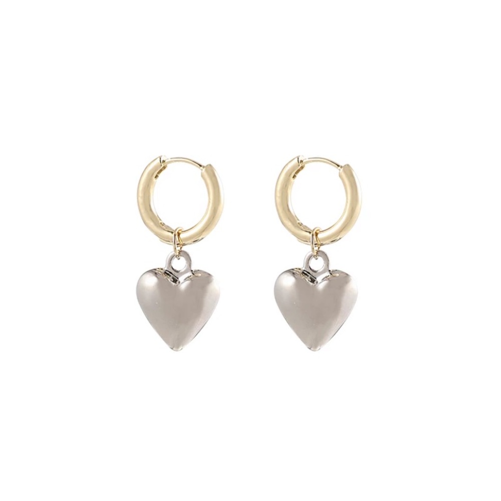 Gold & Silver Color Solid Heart Pendant Hoop Dangle Earrings - Picture 7 of 9